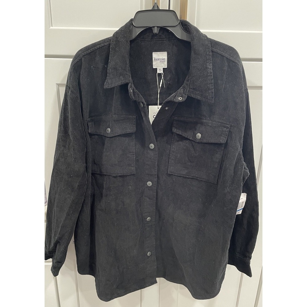 NWT Kensie Women's Black Corduroy Snap Front Jacket Shacket Coat XL SI50